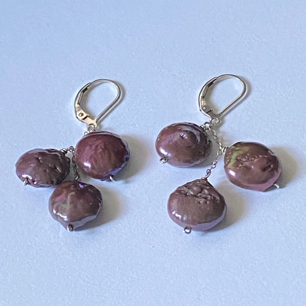 Sterling Silver Freshwater Coin Pearl Dangle Earrings